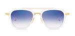WHITE SWIRL - YELLOW GOLD / DARK GREY TO CLEAR GRADIENT - DEEP BLUE FLASH